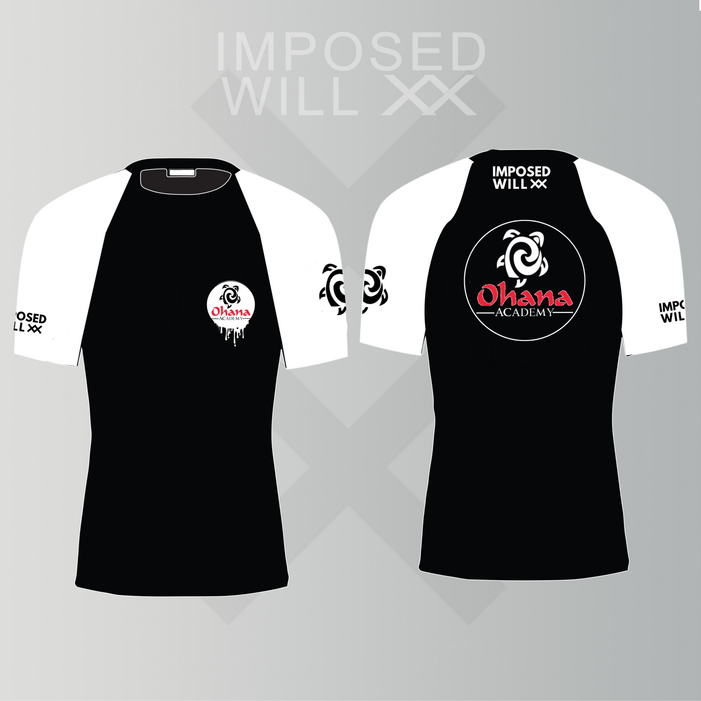 YOUTH Ohana Academy Rashguard- Short Sleeve: Black/White