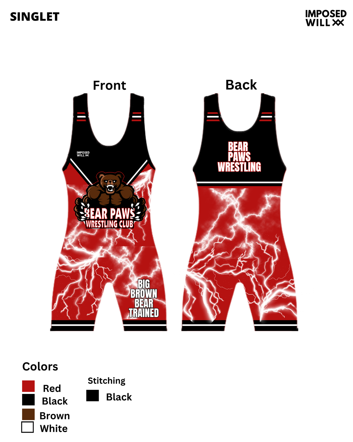 BOYS/MENS/UNISEX Bear Paws Wrestling Club Singlet