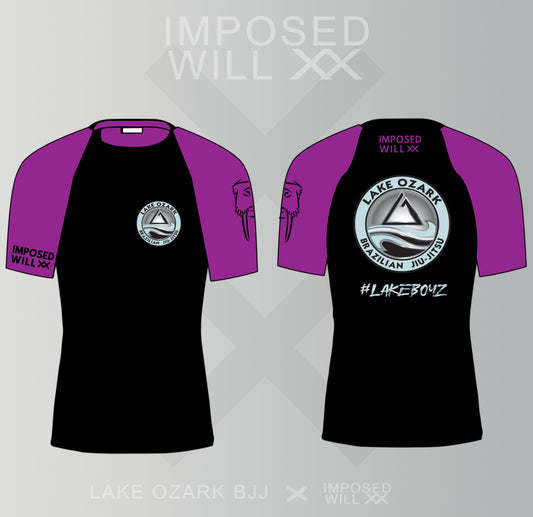 MENS/UNISEX Lake Ozark BJJ Ranked Rashguard - Short Sleeve: Black/Purple